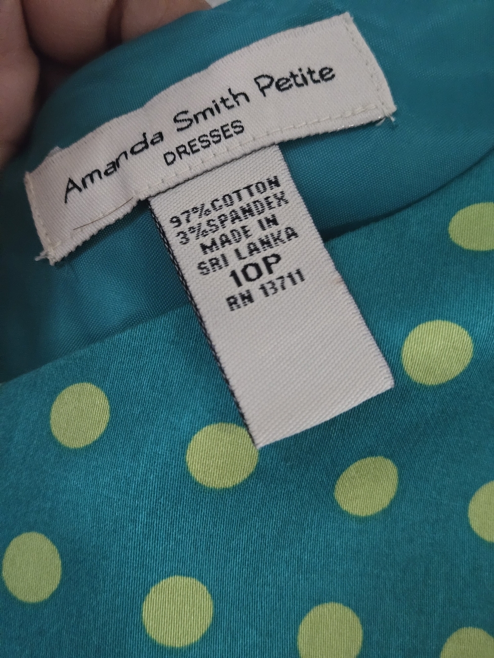Amanda Smith Teal Dress with Yellow Polka Dots - Picture 7 of 9